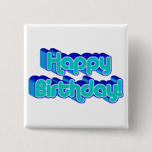Badge Carré 5 Cm Super Joyeux Anniversaire Retro Blue Texte Image