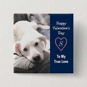 Badge Carré 5 Cm Super mignon Valentine's Day Marine Blue Chien