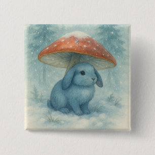 Badge Carré 5 Cm Superbe lapin du jour neigeux