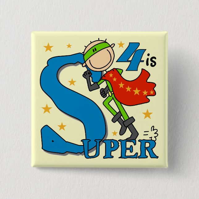 Badge Carré 5 Cm Superhero Boy 4th Birthday Tshirts et cadeaux (Devant)