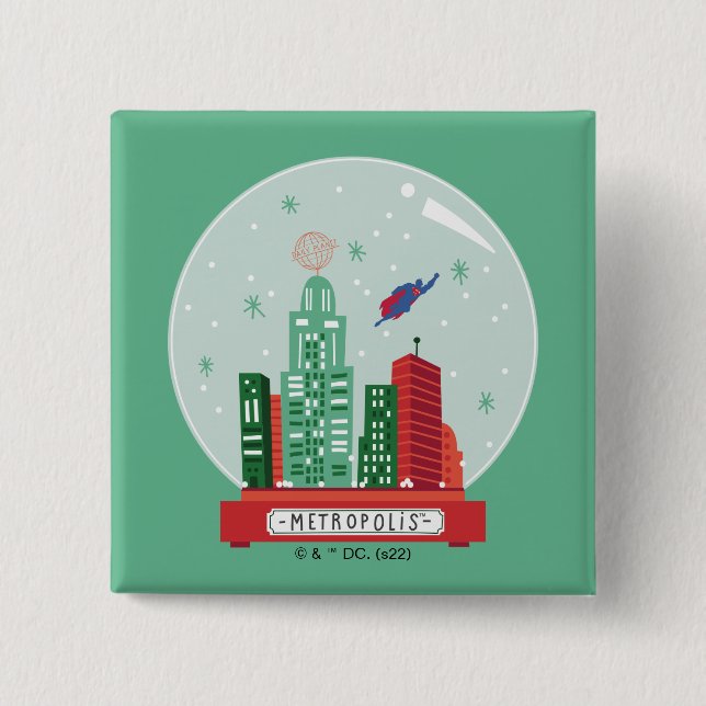 Badge Carré 5 Cm Superman Metropolis Globe des neiges (Devant)