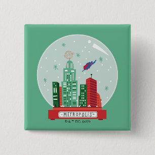 Badge Carré 5 Cm Superman Metropolis Globe des neiges