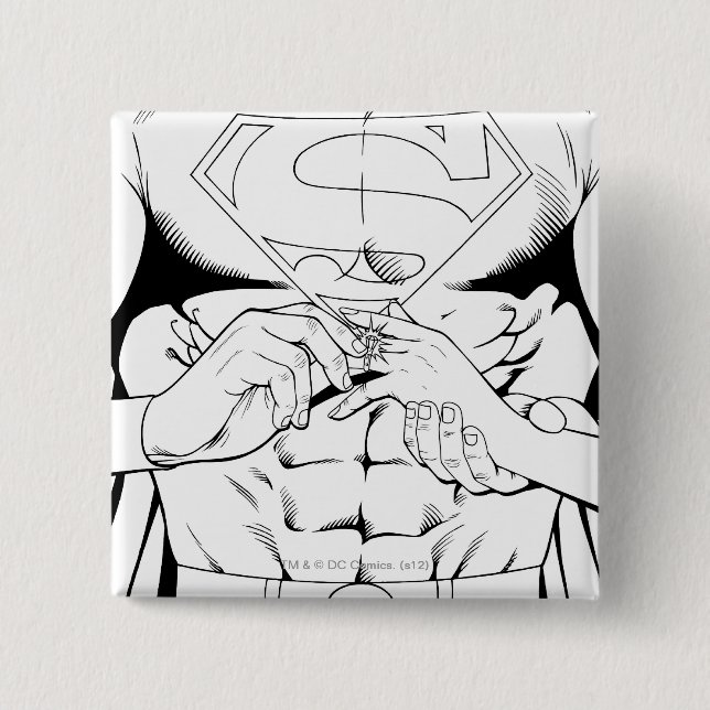 Badge Carré 5 Cm Superman noir et blanc 3 (Devant)