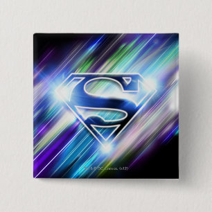Badge Carré 5 Cm Superman Stylisé   Logo de Burst Bleu brillant