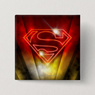 Badge Carré 5 Cm Superman Stylisé  Logo du Plan rouge brillant