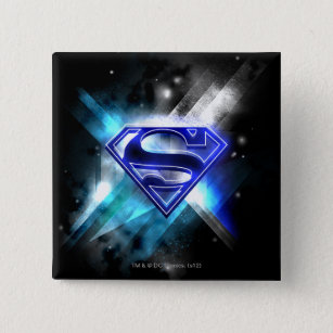 Badge Carré 5 Cm Superman Stylisé   Logo en cristal bleu blanc