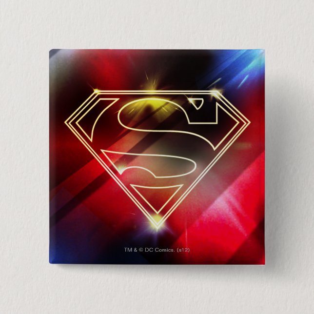 Badge Carré 5 Cm Superman Stylisé | Logo en plan jaune brillant (Devant)