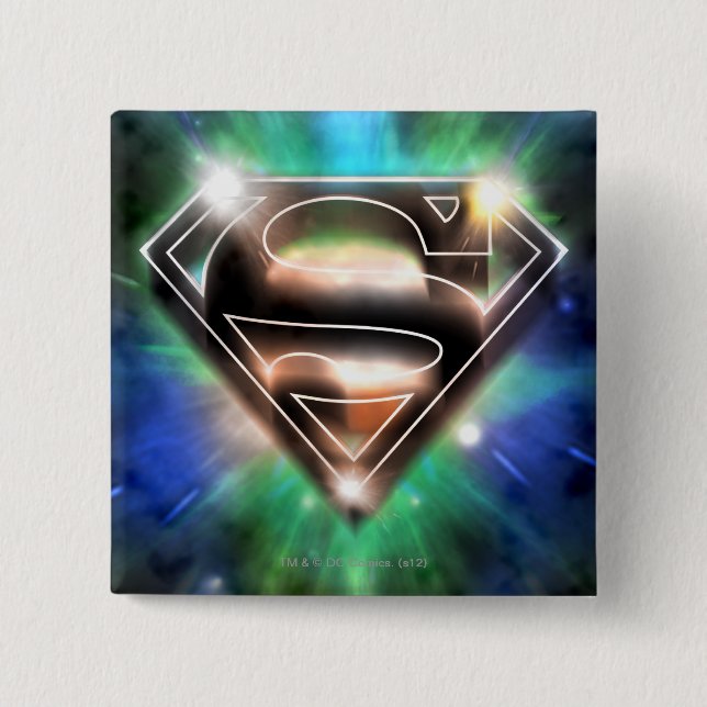Badge Carré 5 Cm Superman Stylisé | Logo Shiny Burst (Devant)