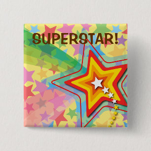 Badge Carré 5 Cm Superstar Arc-en-ciel Colorful Fun Bouton Favor po