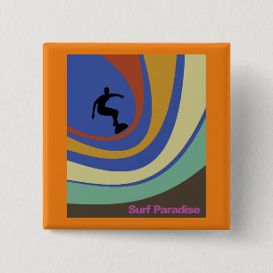 Badge Carré 5 Cm Surf Paradise surfer surfer sur des vagues colorée