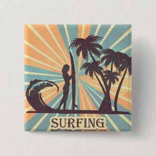 Badge Carré 5 Cm Surfer Girl