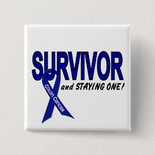 Badge Carré 5 Cm Survivant de cancer du colon et RESTER un