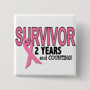 Badge Carré 5 Cm SURVIVANT de CANCER DU SEIN 2 ans et comptes
