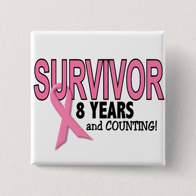 Badge Carré 5 Cm SURVIVANT de CANCER DU SEIN 8 ans et comptes (Devant)