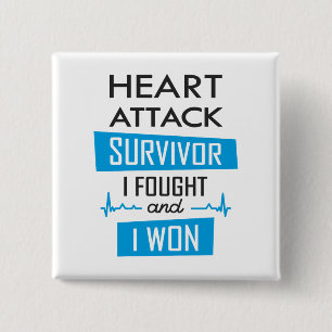 Badge Carré 5 Cm Survivant de l'attaque cardiaque, je me suis battu