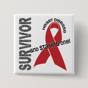 Badge Carré 5 Cm Survivant de maladie cardiaque