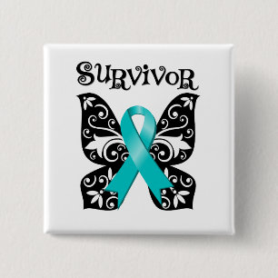Badge Carré 5 Cm Survivant de papillon de Cancer ovarien