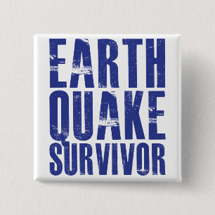 Badge Carré 5 Cm Survivant de tremblement de terre - bleu