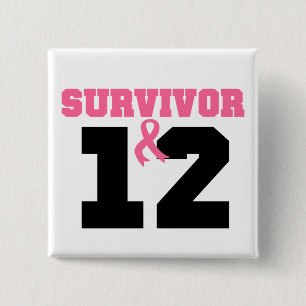 Badge Carré 5 Cm Survivant du cancer du sein 12 ans