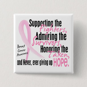 Badge Carré 5 Cm Survivants de combattants pris le ruban de rose