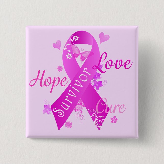 Badge Carré 5 Cm Survivor Love Hope Cure (Devant)