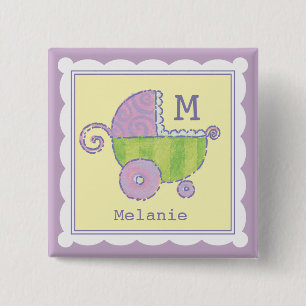 Badge Carré 5 Cm Sweet Dreams Baby Carriage Lavender Monogrammed