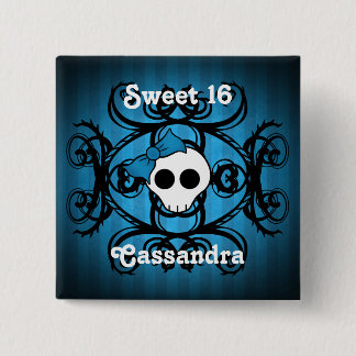 Badge Carré 5 Cm Sweet sixteen crâne