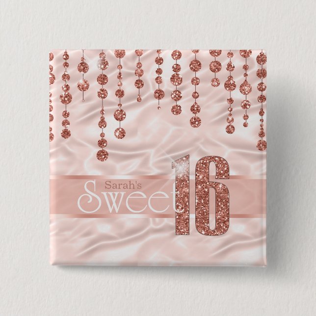 Badge Carré 5 Cm Sweet sixteen de bijou satiné Rose Gold ID260 (Devant)