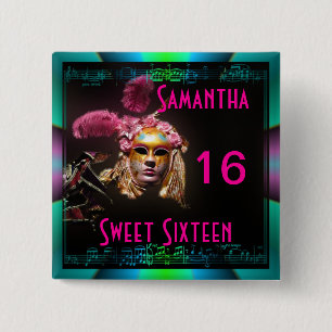 Badge Carré 5 Cm Sweet sixteen de boule masquée