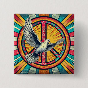Badge Carré 5 Cm Symbole Boho Retro Dove and Peace