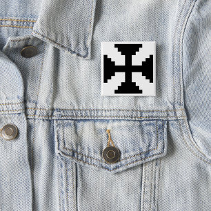 Badge Carré 5 Cm Symbole de croix noire en Pixel Art 