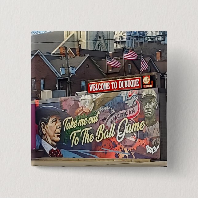 Badge Carré 5 Cm Symbole de Dubuque, Iowa avec drapeau américain (Devant)