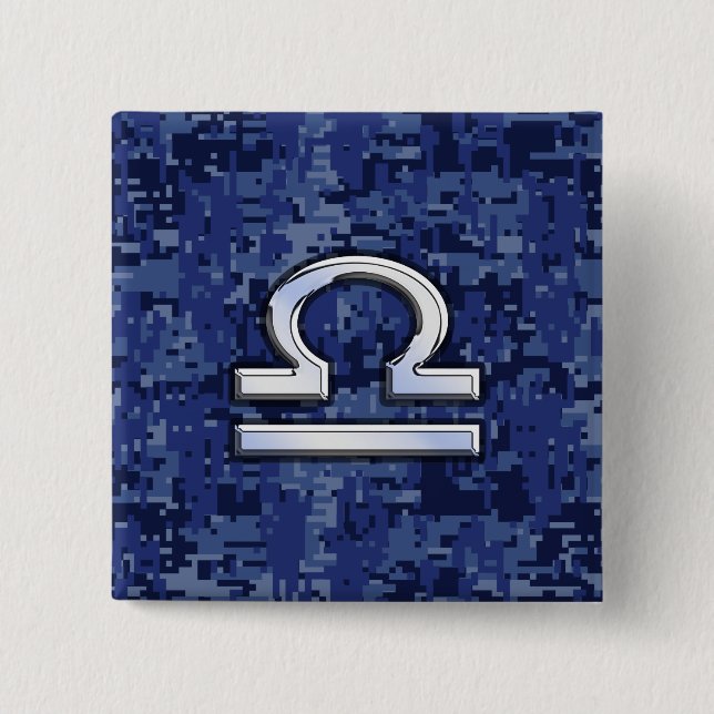 Badge Carré 5 Cm Symbole de Libra Zodiac sur le camouflage numériqu (Devant)