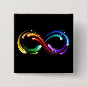 Badge Carré 5 Cm Symbole de l'infini des comètes arc-en-ciel