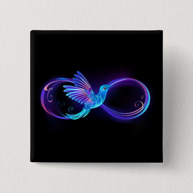 Badge Carré 5 Cm Symbole de Neon Infinity par Glowing Hummingbird (Devant)