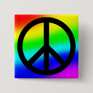 Badge Carré 5 Cm Symbole de paix arc-en-ciel brillant