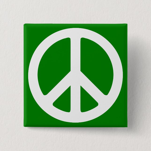 Badge Carré 5 Cm Symbole de paix blanc et vert (Devant)