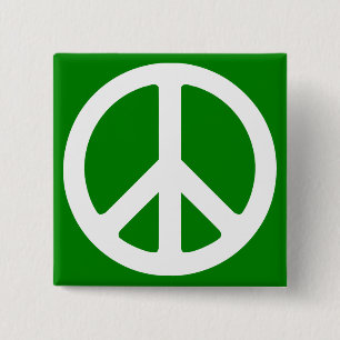 Badge Carré 5 Cm Symbole de paix blanc et vert