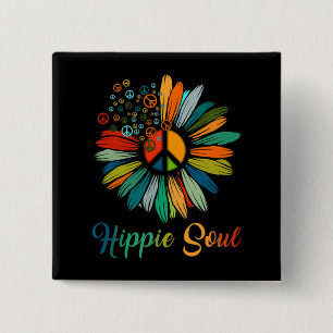 Badge Carré 5 Cm SYMBOLE DE PAIX ESSENTIEL Hippie Tournesol Hippie