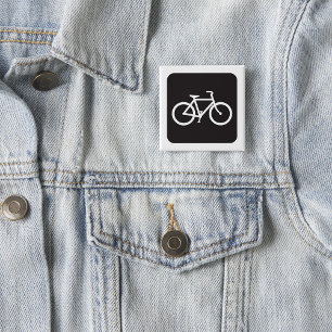 Badge Carré 5 Cm Symbole de vélo noir et blanc