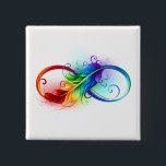 Badge Carré 5 Cm Symbole d'infini avec plume arc-en-ciel<br><div class="desc">Symbole artistique à l'infini avec belle plume arc-en-ciel sur arrière - plan blanc. Style tatouage.</div>