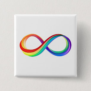Badge Carré 5 Cm Symbole d'infinité arc-en-ciel stratifié