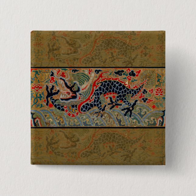 Badge Carré 5 Cm Symbole dragon chinois Antique asiatique (Devant)