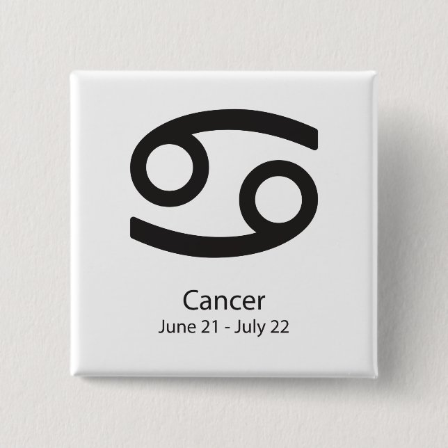 Badge Carré 5 Cm Symbole du cancer du zodiaque 21 juin - 22 juillet (Devant)