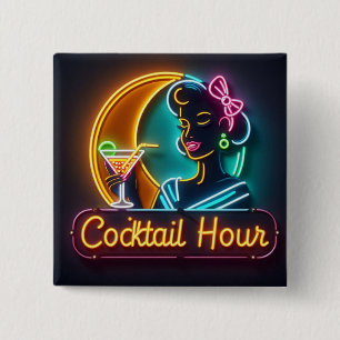 Badge Carré 5 Cm SYMBOLE DU NEON DU MILIEU DU SIÈCLE Cocktail Hour