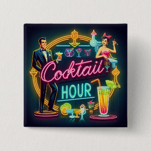 Badge Carré 5 Cm Symbole du néon du milieu du siècle Cocktail Hour