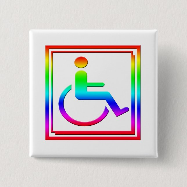 Badge Carré 5 Cm Symbole élégant handicapé multicolore (Devant)