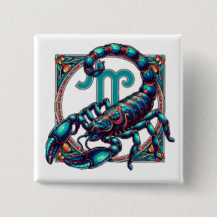 Badge Carré 5 Cm SYMBOLE Horoscope Scorpio   Scorpion bleu