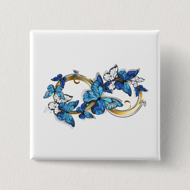 Badge Carré 5 Cm Symbole infini de papillons Morpho bleus (Devant)