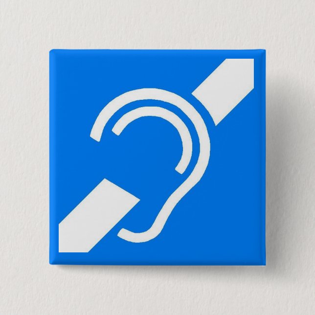 Badge Carré 5 Cm Symbole international pour le sourd (Devant)